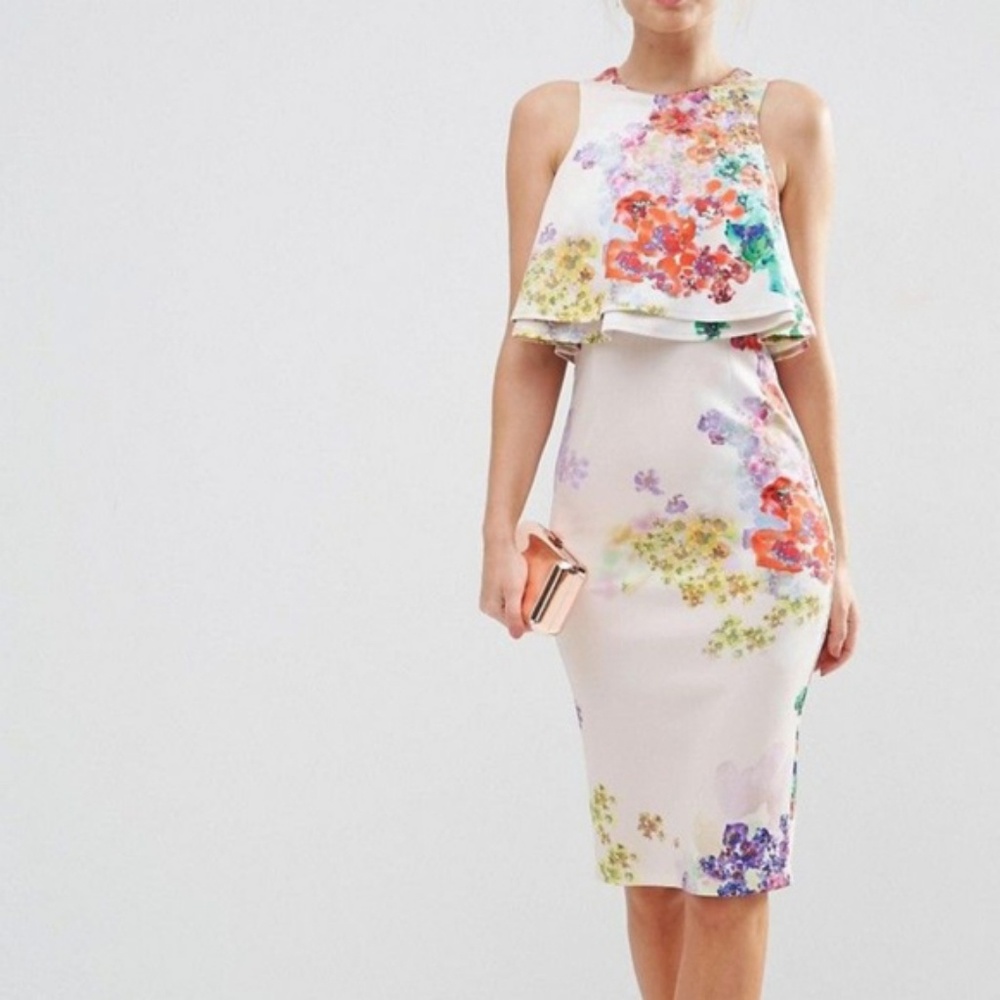 ASOS floral pencil skirt dress with ruffle top